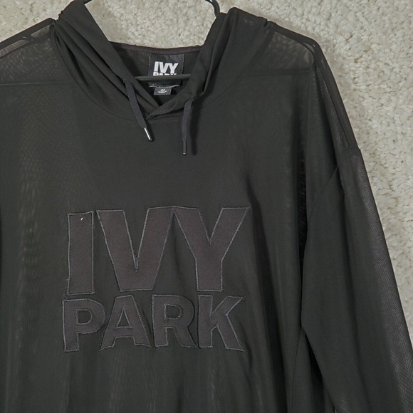 Ivy Park Womens Sheer Mesh Hoodie Medium Black Logo Top Streetwear Layering - Picture 2 of 11